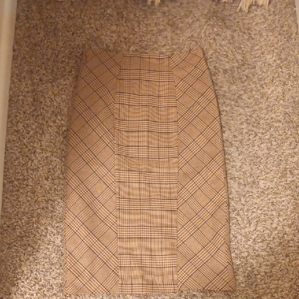 Women's 7th Ave Brown Plaid Long Pleated Fishtail Pencil Skirt Size 4